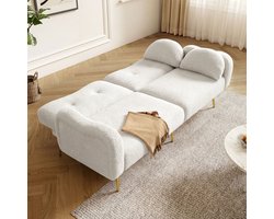 Moderne tweezitsbank met slaapfunctie - verstelbare rugleuning - vergulde metalen poten - 2-in-1 meubel - wit