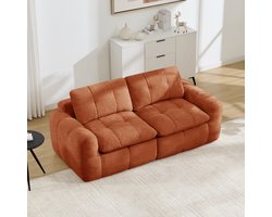 Moderne Tweezitsbank, Modulaire 2-Zitsbank, Vierkante Stiksels, 32D Schuim Met Hoge Dichtheid, Chenille, Diepe Zitting, Minimalistisch, Geen Montage Nodig, Voor Appartement, Woonkamer En Slaapkamer-Oranje