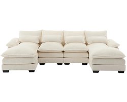 Moderne U-vormige Bank – 4-Zits Modulaire Velvet Sofa met Kussens en Voetsteun – Luxe Design voor de Woonkamer – Verkrijgbaar in Grijs, Groen, Oker, Wit en Zwart