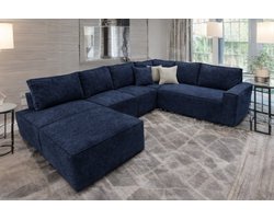 Moderne U-Vormige Hoekbank – Koningstijl - Deep Blue Textiel – Royale Zit- en Loungebank – Inclusief Rugkussens – Luxe Bank voor Woonkamer