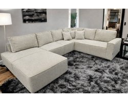 Moderne U-Vormige Hoekbank – Koningstijl - Ivory Textiel – Royale Zit- en Loungebank – Inclusief Rugkussens – Luxe Bank voor Woonkamer