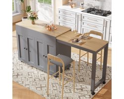 Moderne uitschuifbare bartafel (118-180×50×94cm), uitschuifbare eettafel met opbergruimte, met zes planken, bartafel, bistrotafel, voor eetkamer, te gebruiken als afscheiding in de woonkamer, grijs