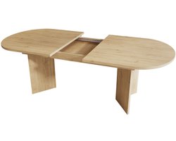 Moderne uitschuifbare eettafel eiken kleur 160/200x90 cm voor 6-8 personen, verdikt tafelblad, afgeronde hoeken, houten eettafel voor eetkamer, keuken en familiediners
