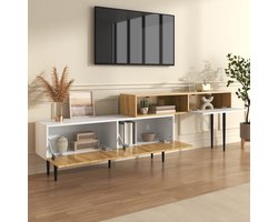 Moderne uitschuifbare tv meubel - modulair tweedelig ontwerp - multifunctioneel woonkamermeubel - houtkleur en wit