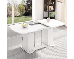 Moderne uittrekbare eettafel - Keukentafel met opbergruimte - Gezellig tafelen - Flexibel uitschuifbaar - 120-160 cm - Wit