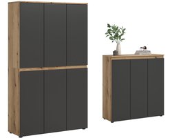 Moderne Universele Kast Antraciet-Eik - 22 Planken en Kleiderstang - 175x175x37 cm