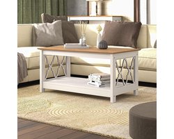 Moderne Verontruste Eiken Salontafel Met Opbergkast - Voor Entree, Foyer, Woonkamer, Slaapkamer - Ruimtebesparend - Wit/Eiken