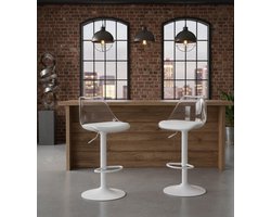 Moderne Verstelbare Barkrukken met Rugleuning – 2-delige Set Draaibare Barstoelen 360° – Hoogwaardige Transparante Keuken- en Eetkamerstoelen – Comfortabel Kunstleer & Robuust Metalen Frame – Vita Interior