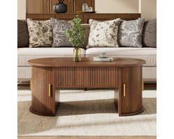 Moderne verstelbare salontafel - woonkamer salontafel met verstelbare hoogte - open legplanken en opbergruimte - walnotekleur
