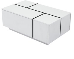 Moderne vierkante salontafel, salontafel in patchworkkleuren met hoogglansafwerking, 100 x 60 x 40 cm – woonkamertafel met vier lades, uitschuifbaar tafelblad, wit