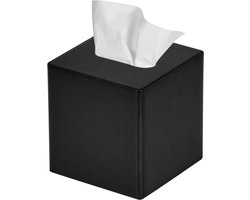 Moderne vierkante tissuebox van PU-leer voor badkamer, slaapkamer, eetkamer en kantoor - stijlvol en praktisch (Zwart)
