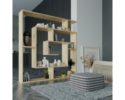 Moderne Vitrinekast 6 Vakken 129x125x22 cm – Design Boekenkast, Displaykast, Wandkast & Opbergkast in Wit, Antraciet & Bordeaux – Ruimtebesparend Meubel voor Woonkamer & Kantoor