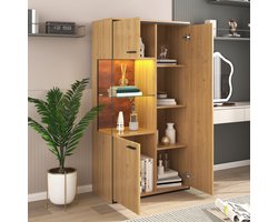 Moderne vitrinekast met ledverlichting - 150 cm - glazen deuren - multifunctionele boekenkast - keuze uit 15 kleuren - ruime opbergruimte - glazen bodem - vitrinekast - presentatiemeubilair - verlichte kast - meubel met glazen deuren