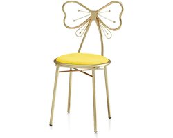 Moderne vlinderstoel - Gouden make-up stoel - Aan tafel zitten - Zachte fluwelen zitting - Zithoogte 45 cm - Geel