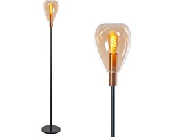 Moderne vloerlamp Dorato | 1 lichts | goud / zwart | glas amber / metaal | Ø 18,5 cm | hoogte van 170 cm | woonkamer / hal / eetkamer / slaapkamer | modern / sfeervol design