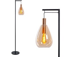 Moderne vloerlamp Dorato | 1 lichts | goud / zwart | glas amber / metaal | Ø 18,5 cm | hoogte van 170 cm | woonkamer / hal / eetkamer / slaapkamer | modern / sfeervol design | hangend glas