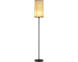 Moderne vloerlamp met kap van imitatie linnen en voetschakelaar-voor woonkamer en slaapkamer-metaal-zwart.