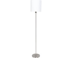 Moderne vloerlamp Noor | 1-lichts | geborsteld staal & wit linnen | Ø 30 cm | h 160 cm | E27 fitting | transparante kabel | woonkamer / slaapkamer