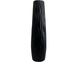 Moderne Vloervaas - Grote Vaas Decoratie - Woonkamer Decoreren - 3D Snijwerk - 58 cm - Zwart