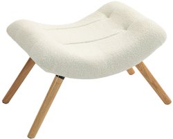 Moderne Voetenbank 67 x 45 x 38 cm, Gestoffeerde Hocker met Fleecebekleding, Voetensteun, Zitkruk, Zachte Zitting, Houten Poten, Cremewit, voor Woonkamer, Slaapkamer en Hal, Tot 120 kg