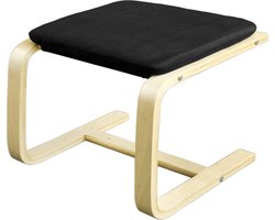Moderne Voetenbank - Voetensteun - Kruk - Hoes van 100% katoen - Afneembaar en wasbaar - Stabiel berkenhouten frame - 51cm x 45cm x 39cm - Zwart