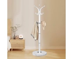 Moderne Vrijstaande Kapstok met Natuurlijke Marmeren Basis en 14 Haken - 360° Draaibaar - Voor Entree en Kantoor