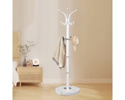 Moderne Vrijstaande Kapstok met Natuurlijke Marmeren Basis en 14 Haken - 360° Draaibaar - Voor Entree en Kantoor