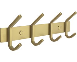 Moderne wandkapstok met geborsteld gouden afwerking en 4 dubbele haken