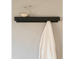 Moderne Wandkapstok met Verborgen Haken en Plank - Muurmontage Coat Rack Design - Zwarte Metaal Kapstok met 6 Haken en Opbergplank