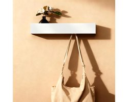 Moderne Wandkast met Plank en Verborgen Haken, Houten en Metalen Kapstok voor Jassen en Accessoires