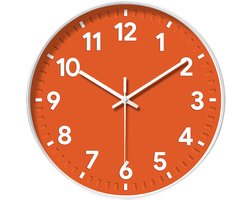 Moderne Wandklok voor Binnen - Stille Non Ticking Quartz Klok - Felle Ronde Wijzerplaat - Makkelijk Af te Lezen - Makkelijk Af te Lezen - Keuken en Woonkamer - Oranje - 30cm