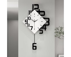 Moderne Wandklokken voor De Woonkamer - Grote Decoratieve Wandklok met Slinger - Werkt Op Batterijen - voor Slaapkamer, Kantoor, Keuken en Thuis - Zwart