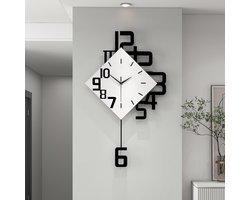 Moderne wandklokken - voor woonkamerdecoratie Grote decoratieve wandklok - met slinger Werkt op batterijen - voor slaapkamer, kantoor, keuken, thuis Zwarte houten stille kleine wandklok, tikt niet