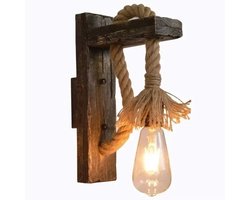 Moderne wandlamp voor binnen, houten wandlamp, vintage henneptouwlamp E27 voor hal, slaapkamer, restaurant, bar (Lampen niet inbegrepen)