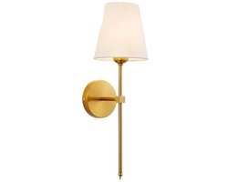 Moderne wandlampen - Wandlamp voor naast het bed in de slaapkamer - Wandverlichting met witte stoffen kap - Geschikt voor slaapkamer, woonkamer, gang en keuken - Goudkleurig