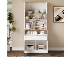 Moderne witte dressoirkast met 2 lades en 4 deuren - voorzien van zilveren handgrepen - geschikt voor keuken - eetkamer en woonkamer