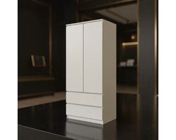 Moderne Witte Kledingkast 80 cm - Kledingkast met 2 Deuren en 2 Laden, Linnenkast met Kledingstang & Planken - Robuuste Laminaat Kast voor Slaapkamer, Hal & Woonkamer - Casa Serena