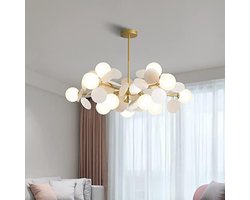Moderne Witte Kroonluchter met 12 Lampen – Ø90 cm Metalen Hanglamp met Melkglazen Bollen – Luxe Design Plafondlamp voor Woonkamer, Eetkamer, Slaapkamer of Restaurant – G4 LED Pendelarmatuur, 2 Jaar Garantie
