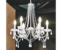Moderne witte kroonluchter met 6 lichtpunten en kristallen accenten voor woonkamer en eetkamer