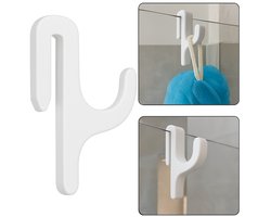 Moderne Witte Kunststof Douchehaak – Geschikt voor 8mm Glazen Deuren | Boorloze Badkamerhaak voor Handdoeken & Kleding | Cactusvormig Design 9×5,5×1,8 cm