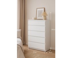 Moderne Witte Ladekast – 6 Lades – 77x40x128 cm – Hoge Opbergkast – Strakke Dressoir Kast – Doe-het-zelf Montage
