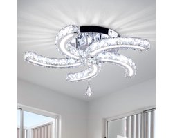 Moderne Witte LED Kroonluchter met 5 Armen en Kristallen Details