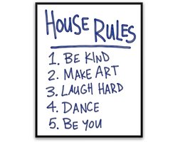 Moderne Woonkamer Kunst Foto in Lijst - 30x40 - House Rules - Schilderij - Poster