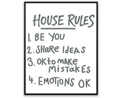 Moderne Woonkamer Kunst Foto in Lijst - 50x70 - House Rules - Schilderij - Poster