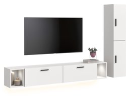Moderne woonwand met verlichting - Ruime opbergkast in tijdloos wit - 259 cm breed