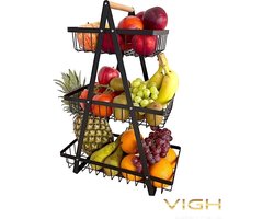 Moderne XL fruitschaal - fruitschaal etagère - fruitschaal 3-laags - keuken organizer - fruitschaal zwart - fruitmand
