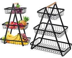 Moderne XL fruitschaal - fruitschaal etagère - fruitschaal 3-laags - keuken organizer - fruitschaal zwart - fruitmand