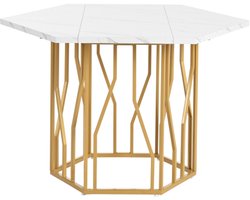 Moderne zeshoekige marmeren eettafel, metalen frame, eenvoudige esthetische salontafel, geschikt voor eetkamer en woonkamer, Gouden voeten