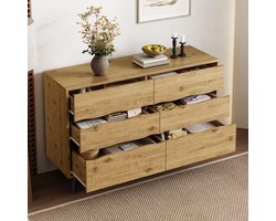 Moderne zijkast met 6 lades - Houten uitstraling - metalen poten - grote opbergruimte - 120x40x75 -5 cm