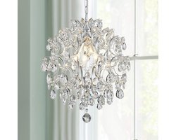 Moderne Zilveren Hanglamp Kroonluchter met Kristallen Regendruppels voor Eetkamer en Woonkamer